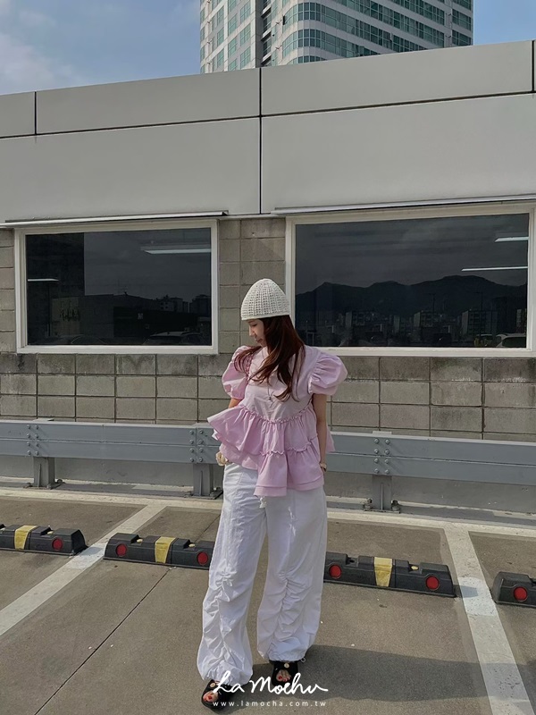 (限量)姐姐感拼接抓皺工作褲